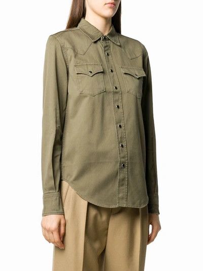 Saint Laurent Paris o1bcso1str0325 Classic Western Shirt in khaki Size XL / US 12-14 / IT 48-50 - 2 Thumbnail