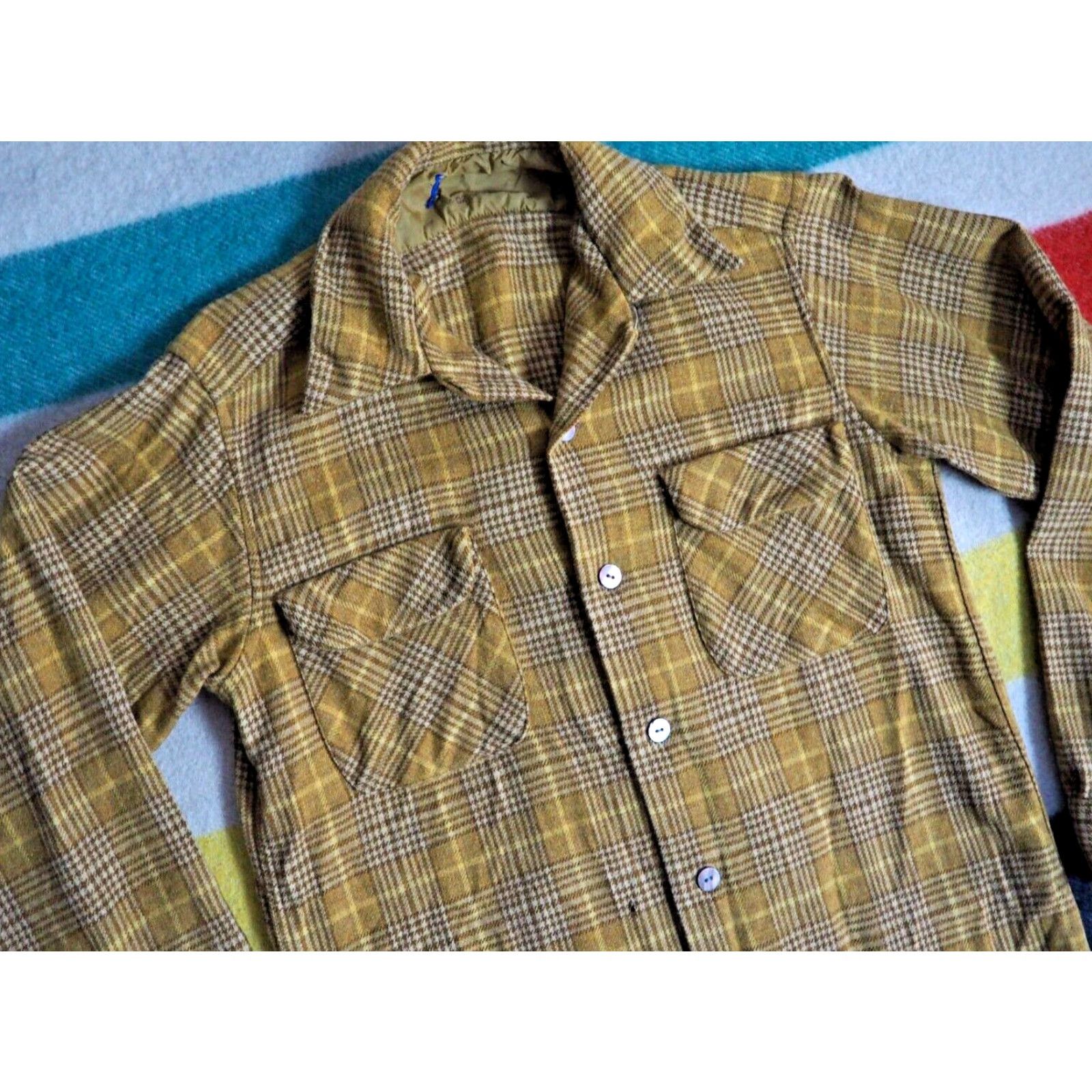 Pendleton VTG Pendleton Shirt Wool 60s Tan Windowpane Houndstooth Plaid Button Front S Rockabilly Casual Mens Size US S / EU 44-46 / 1 - 5 Thumbnail