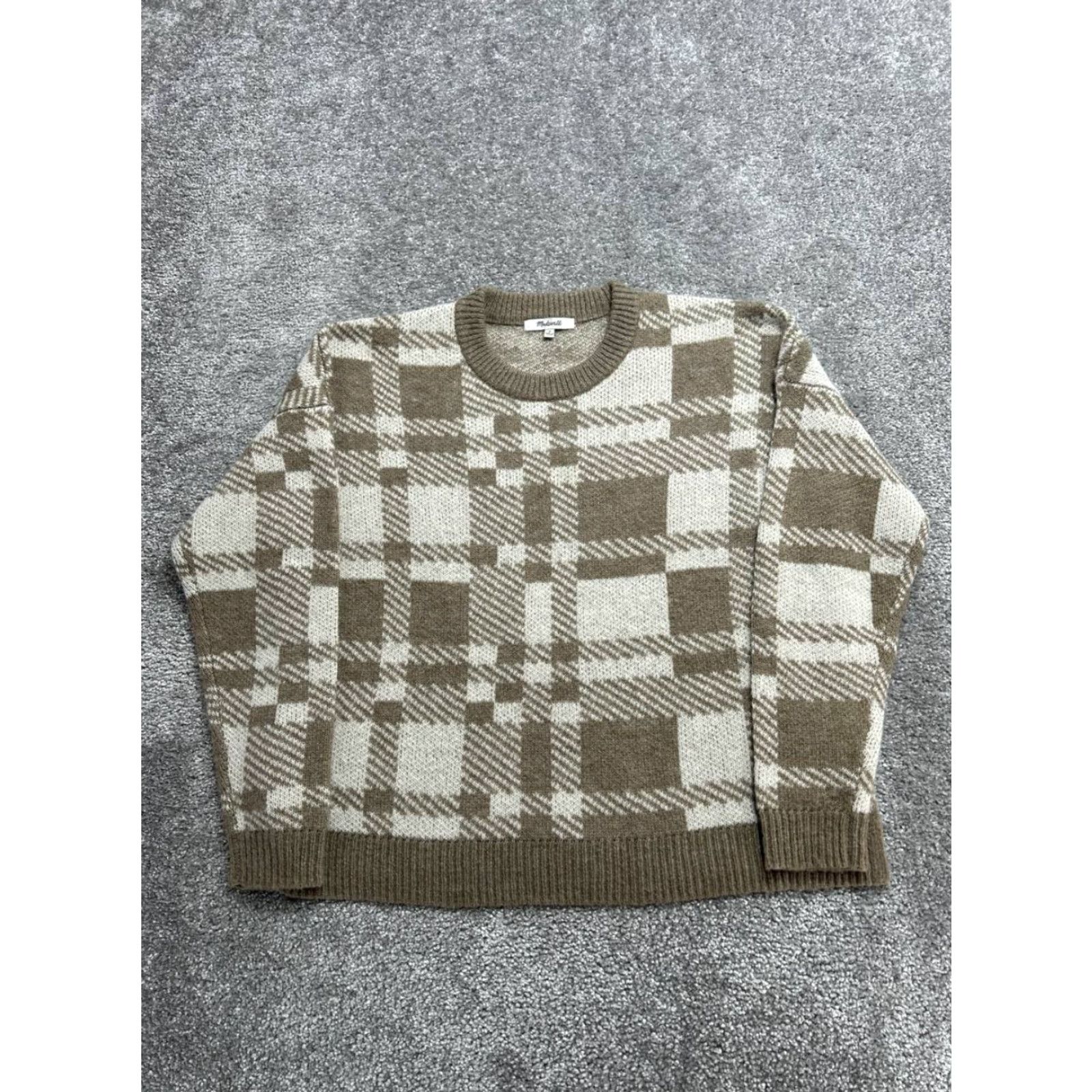 Madewell Madewell Hartfield Pullover Sweater Women Medium Knit Crew Neck Winter Brown Plaid Casual Outdoor Knit Woolless? Size M / US 6-8 / IT 42-44 - 2 Thumbnail