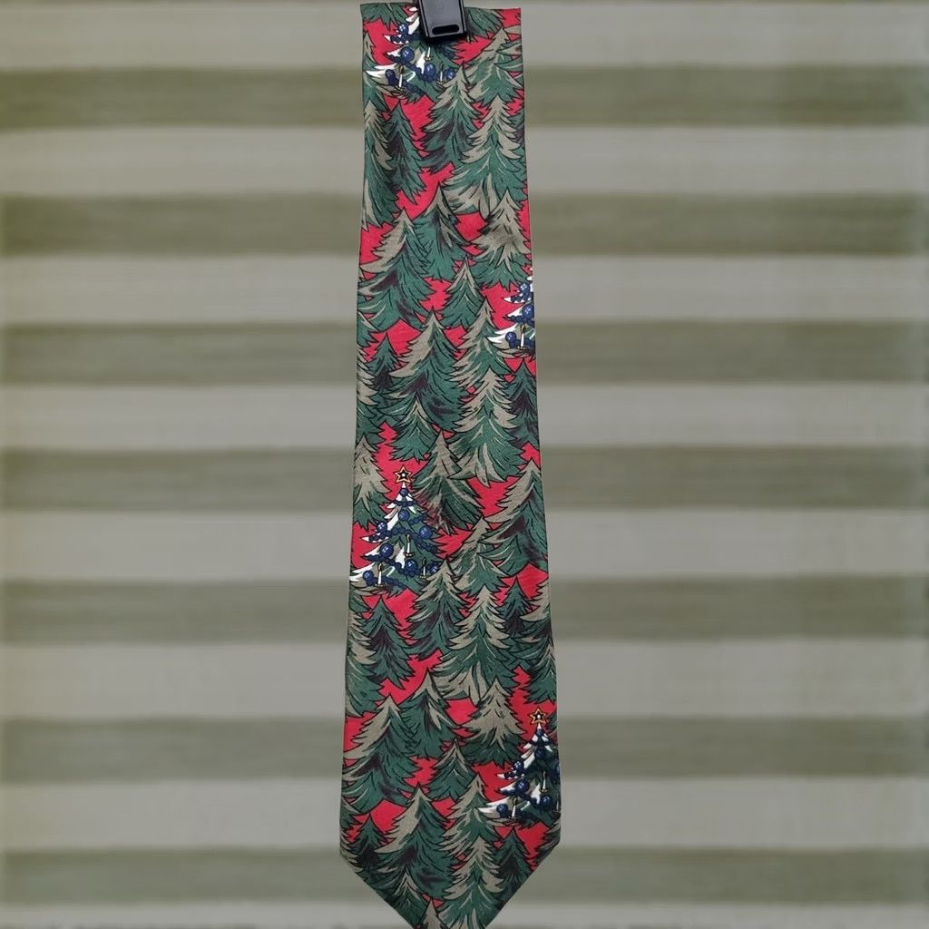 Dillard's Tie Mens One Size Red Silk Christmas Tree Forest Holiday Designer Made In Usa, Men's