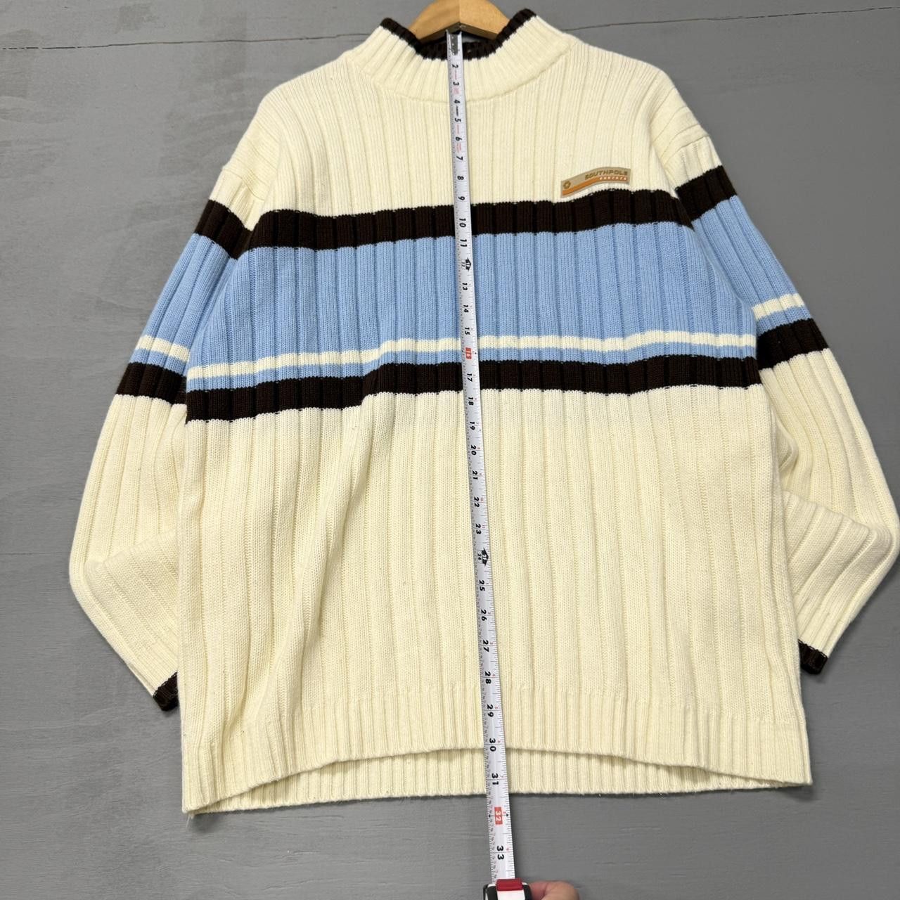 Southpole Y2K Southpole Turtleneck Sweater Striped Cream XL Size US XL / EU 56 / 4 - 4 Thumbnail