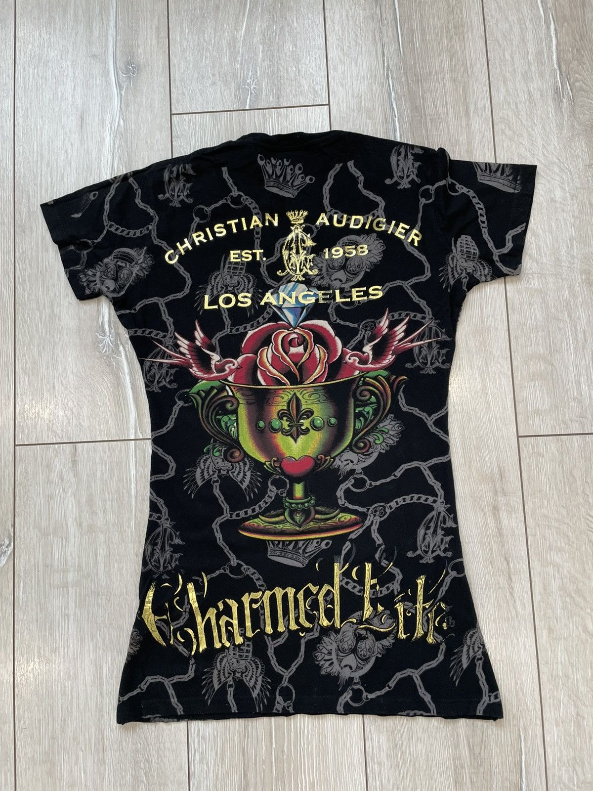 Christian Audigier Christian Audigier Shirt Black All Over Print Gold Skull Size S / US 4 / IT 40 - 8 Thumbnail