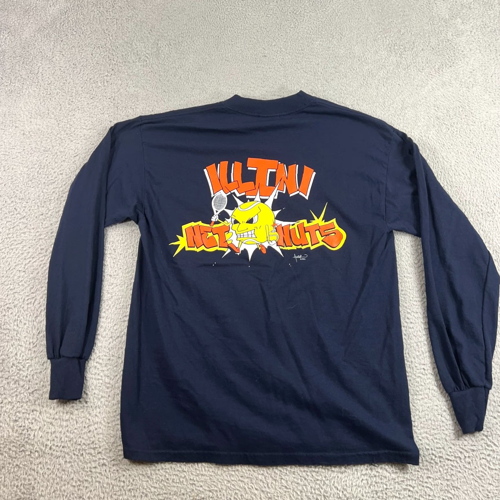 Gildan VINTAGE Illinois Shirt Men L Blue Long Sleeve Gildan Logo Embroidered 90s Hip Hop Classic CottonBlend Pullover/Crew Neck Size US L / EU 52-54 / 3 - 2 Thumbnail
