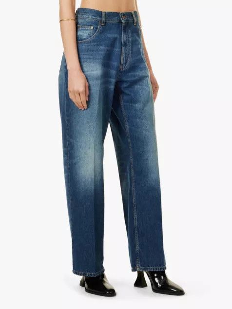 Victoria Beckham o1mle0525 Fold Detail Boyfriend Jean in Blue Size 29" - 3 Thumbnail