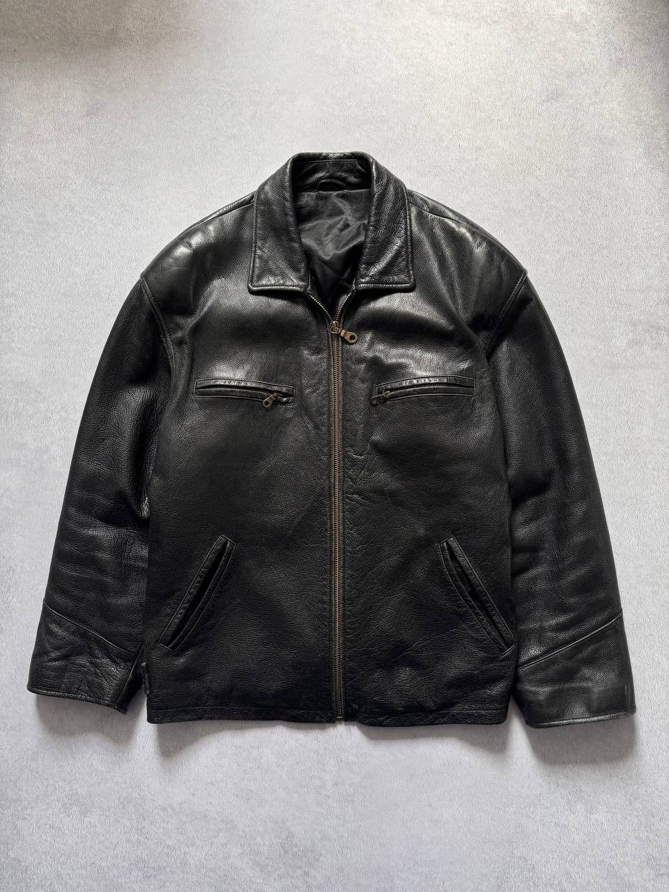 Genuine Leather Vintage Black Leather Jacket Heavyweight Zip Up Biker Bomber Size US XL / EU 56 / 4 - 1 Thumbnail