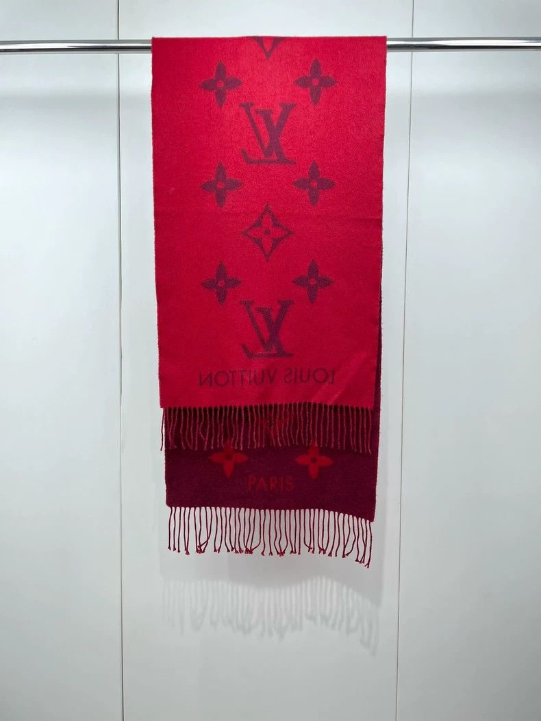 Louis Vuitton Louis Vuitton Red Old Flower Cashmere Fringed Scarf Size ONE SIZE - 3 Thumbnail