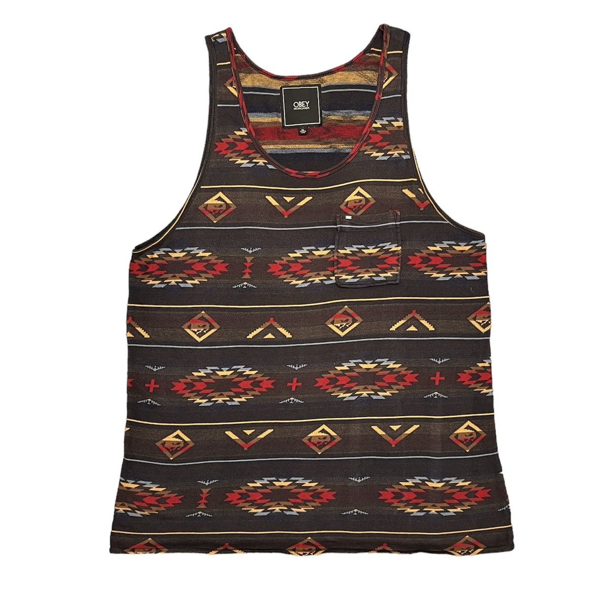 image of Vintage Obey Tank Top - Desert / Native American Pattern in Black, Men's (Size XL)