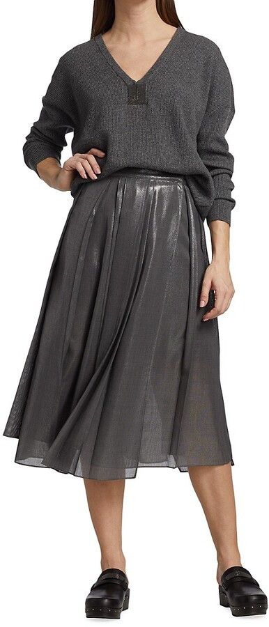 Brunello Cucinelli o1y0725 Midi Skirt in Gray Size 28" / US 6 / IT 42 - 5 Thumbnail