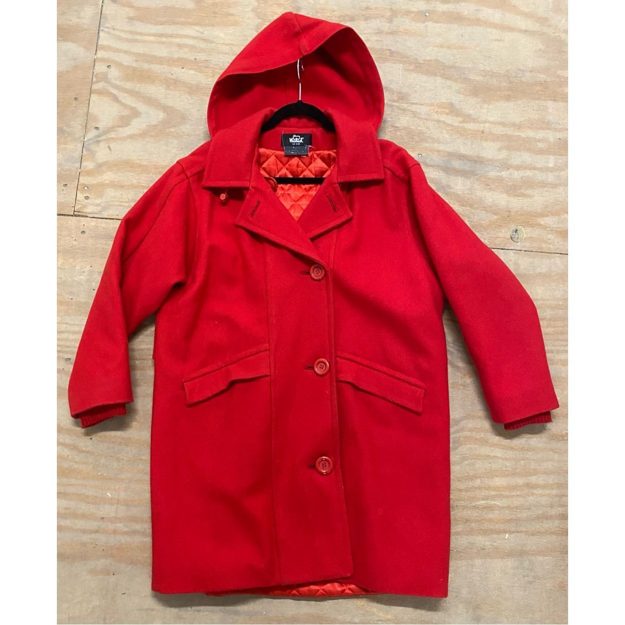 image of Woolrich Woolen Mills Woolrich 100% Wool Red Long Hooded Coat, Size Small, Msrp $7, Women's