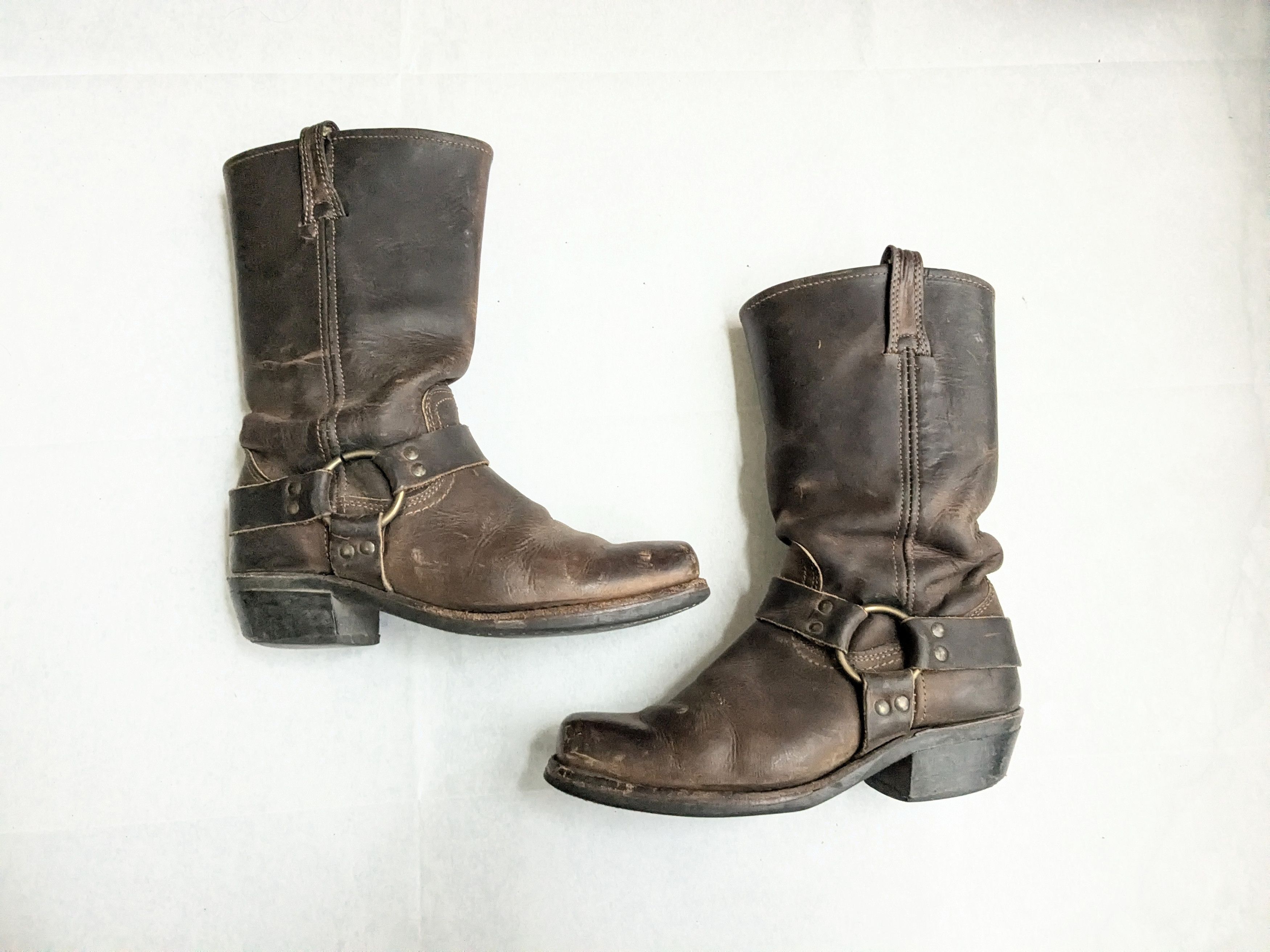 Pre-owned Frye Engineer Boots Brown Leather 8.5 M