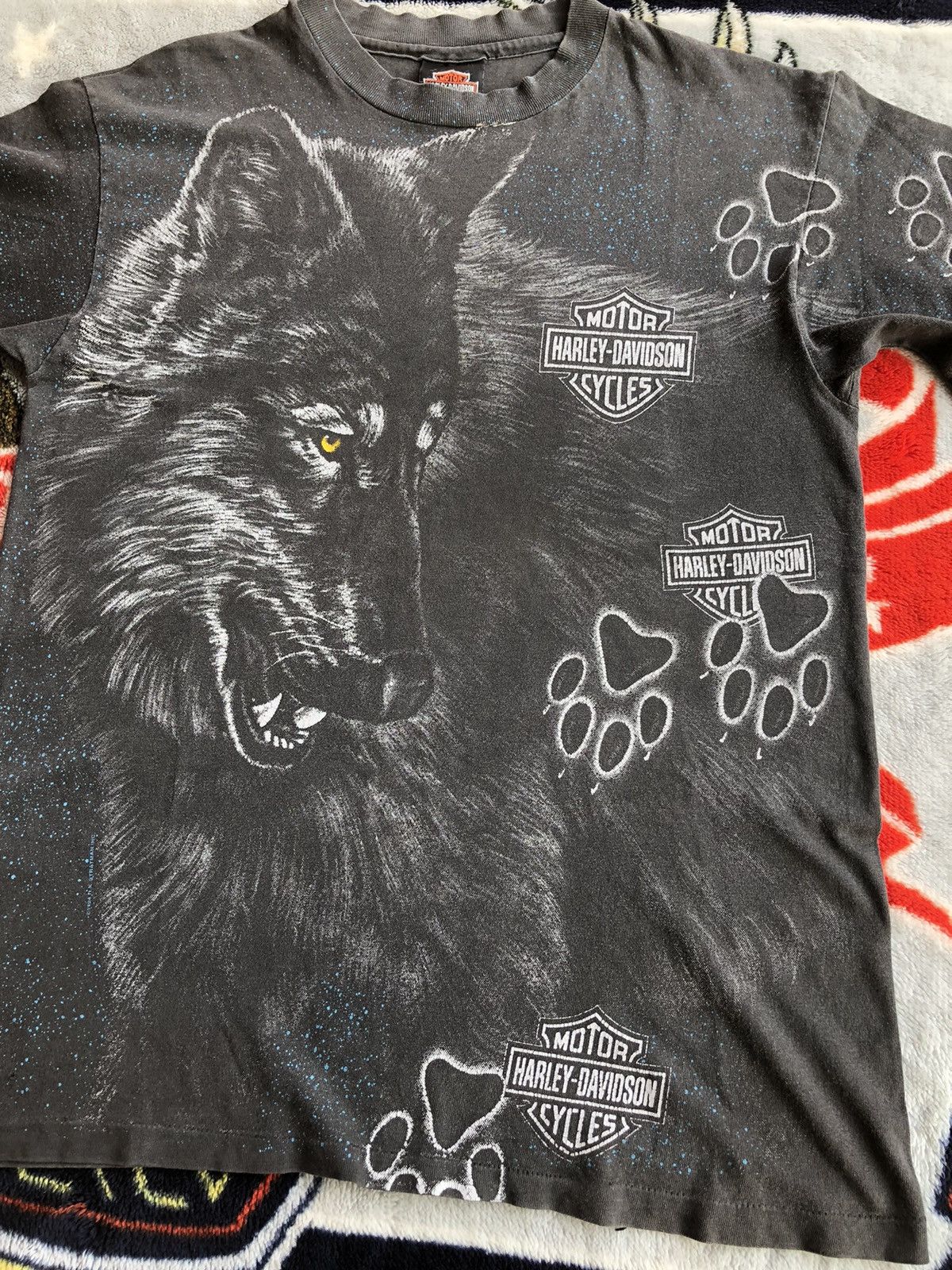 Harley Davidson 90’’s Vintage Harley Davidson Wolf AOP Veryrare Shirt Tee Size US M / EU 48-50 / 2 - 13 Thumbnail