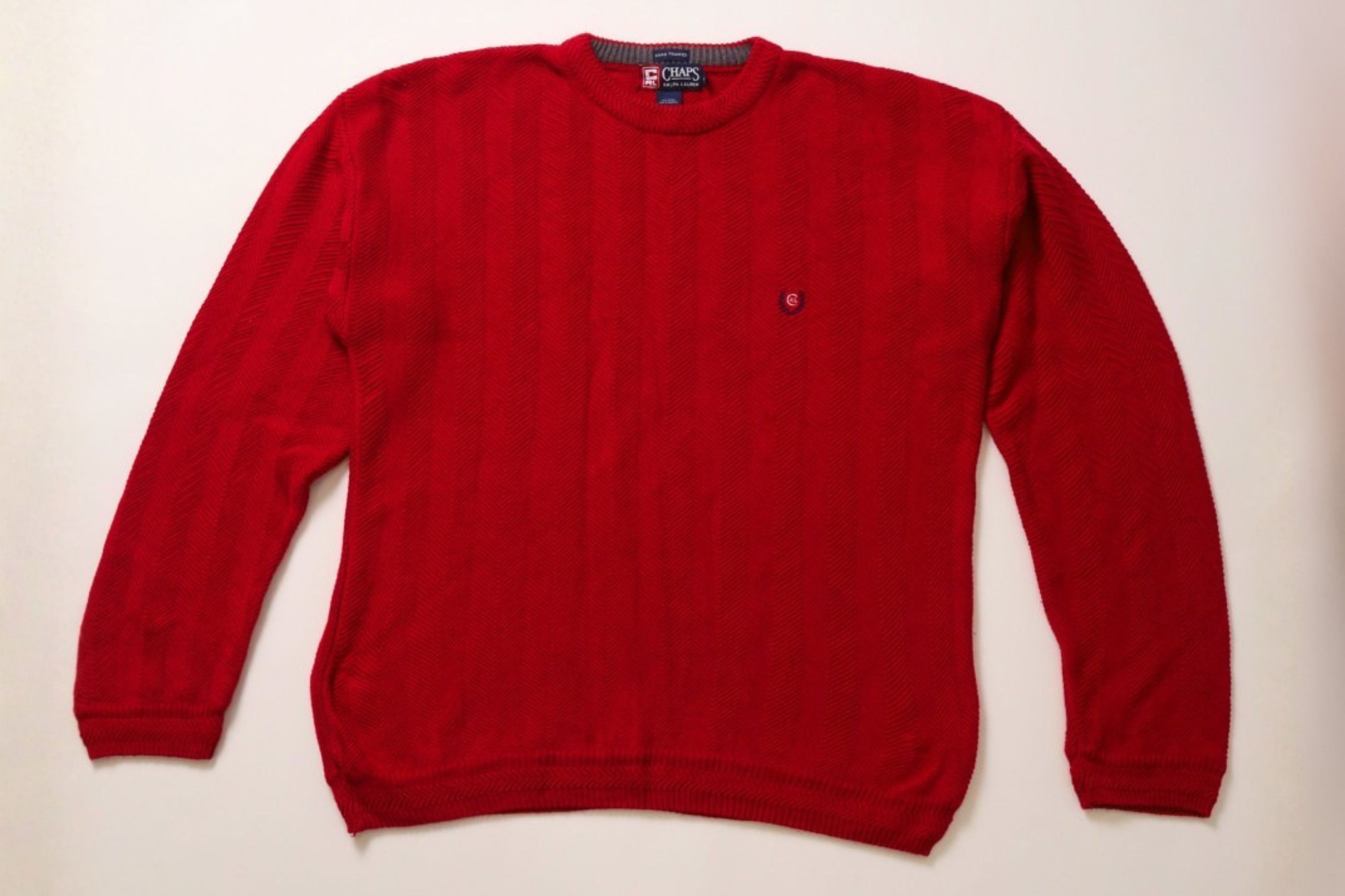 Chaps Ralph Lauren Vintage Red Herringbone Knit Jumper (Large) Size US L / EU 52-54 / 3 - 2 Thumbnail