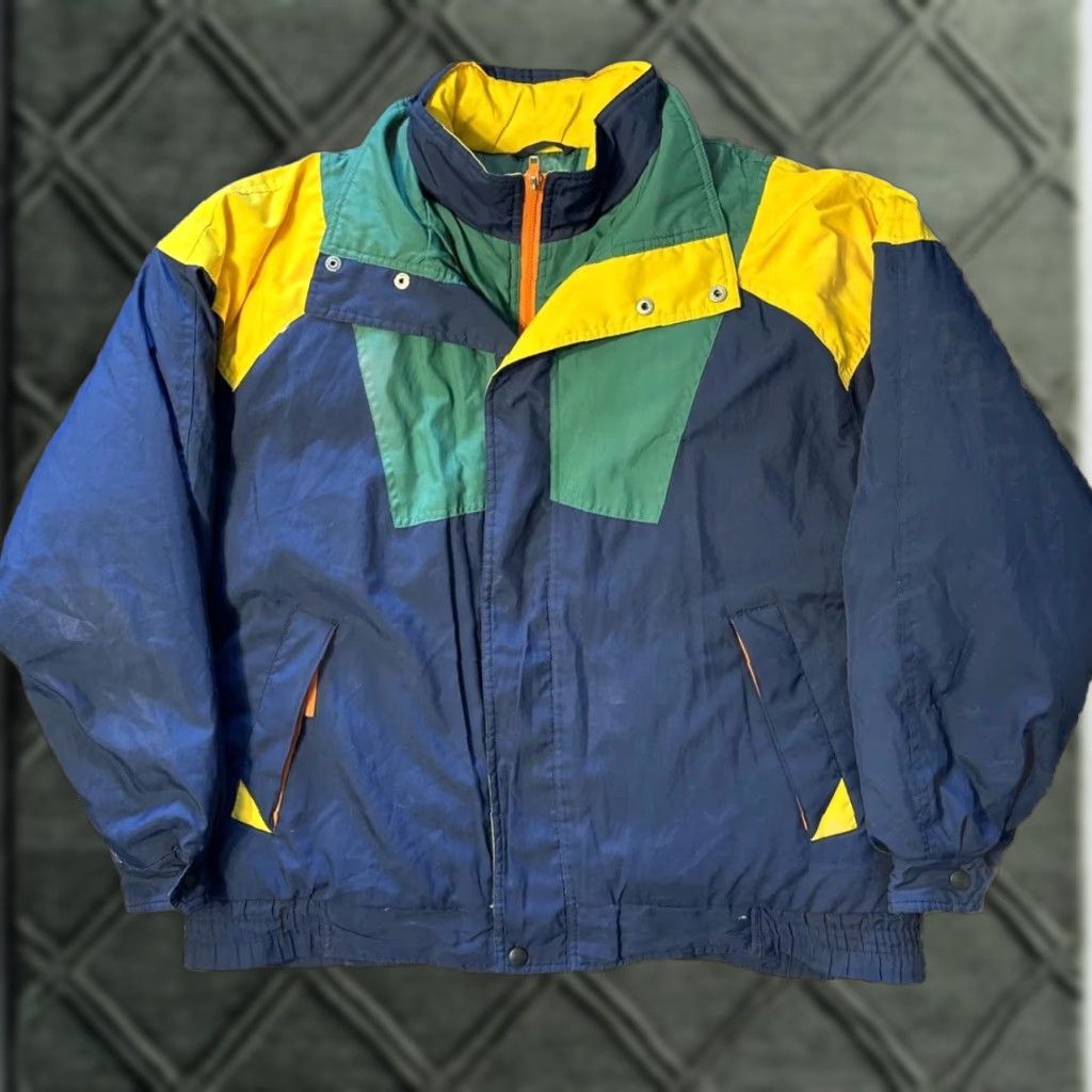 VINTAGE GANT Color Block Full Zip Navy Blue Yellow Green Puffer Jacket XL Jacket Men Blue Colorful Puffer 2000s Mens