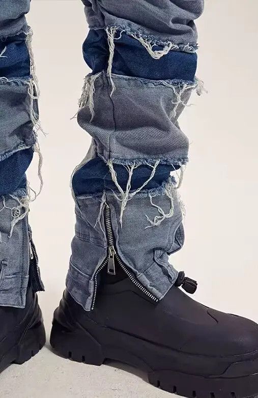 VIBE Street raw edge patchwork color straight jeans Size US 32 / EU 48 - 4 Thumbnail