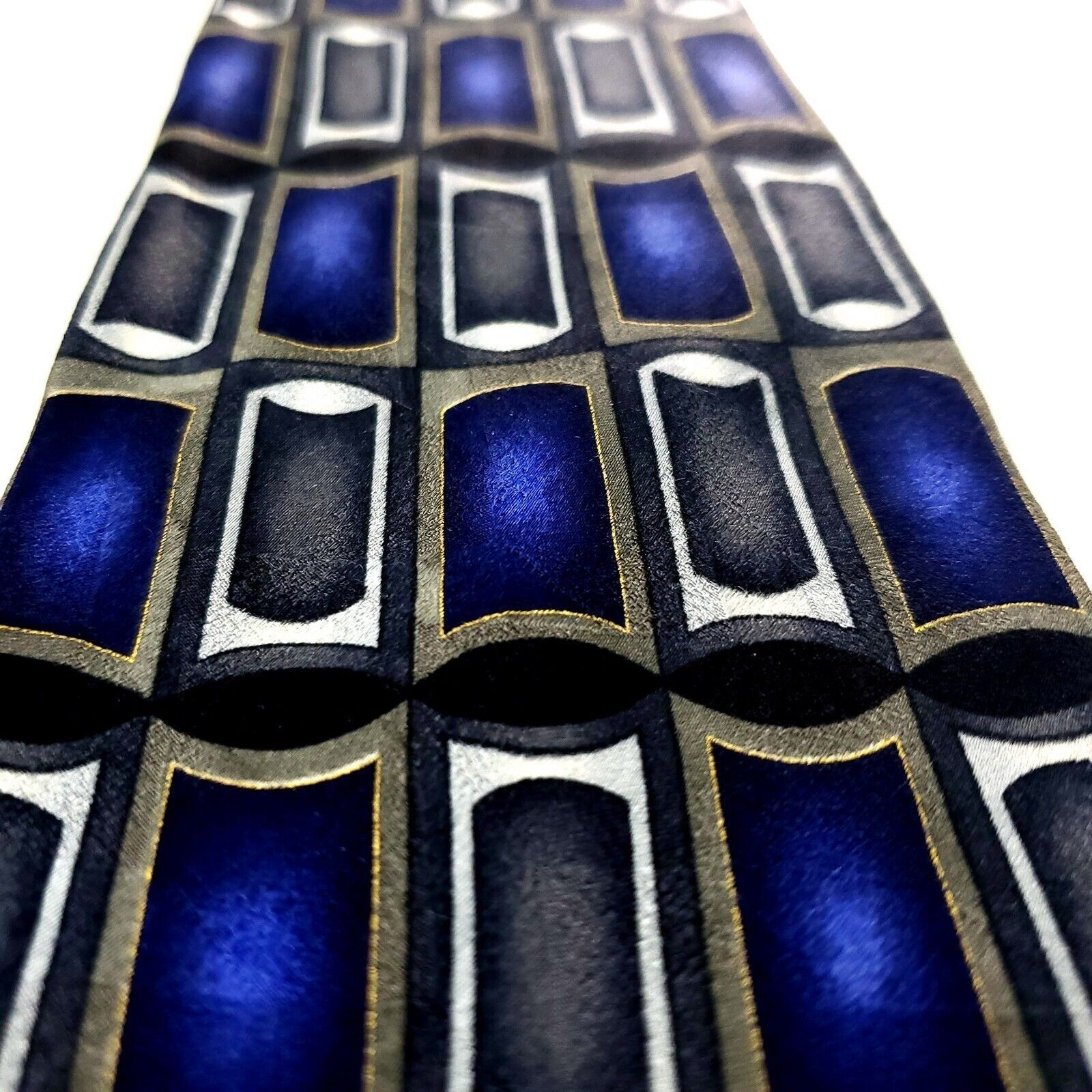 Vintage Fenzia Silk Tie Print Blue Geometric Short Size ONE SIZE - 2 Thumbnail
