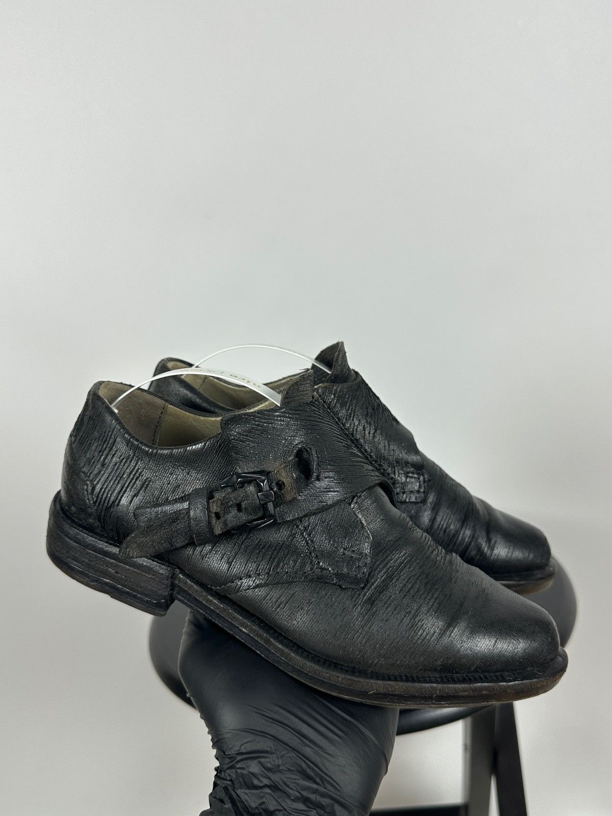 A.S.98 Black Distressed Leather Monk Strap Shoes