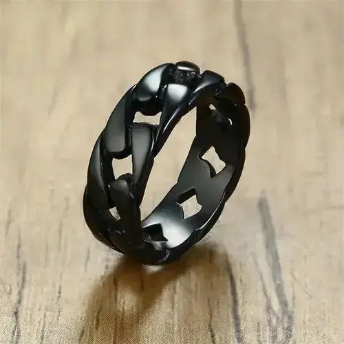 Jewelry x Ring Gold Plated Cuban Link Chain Ring (Size 7-12) in Black, Men's