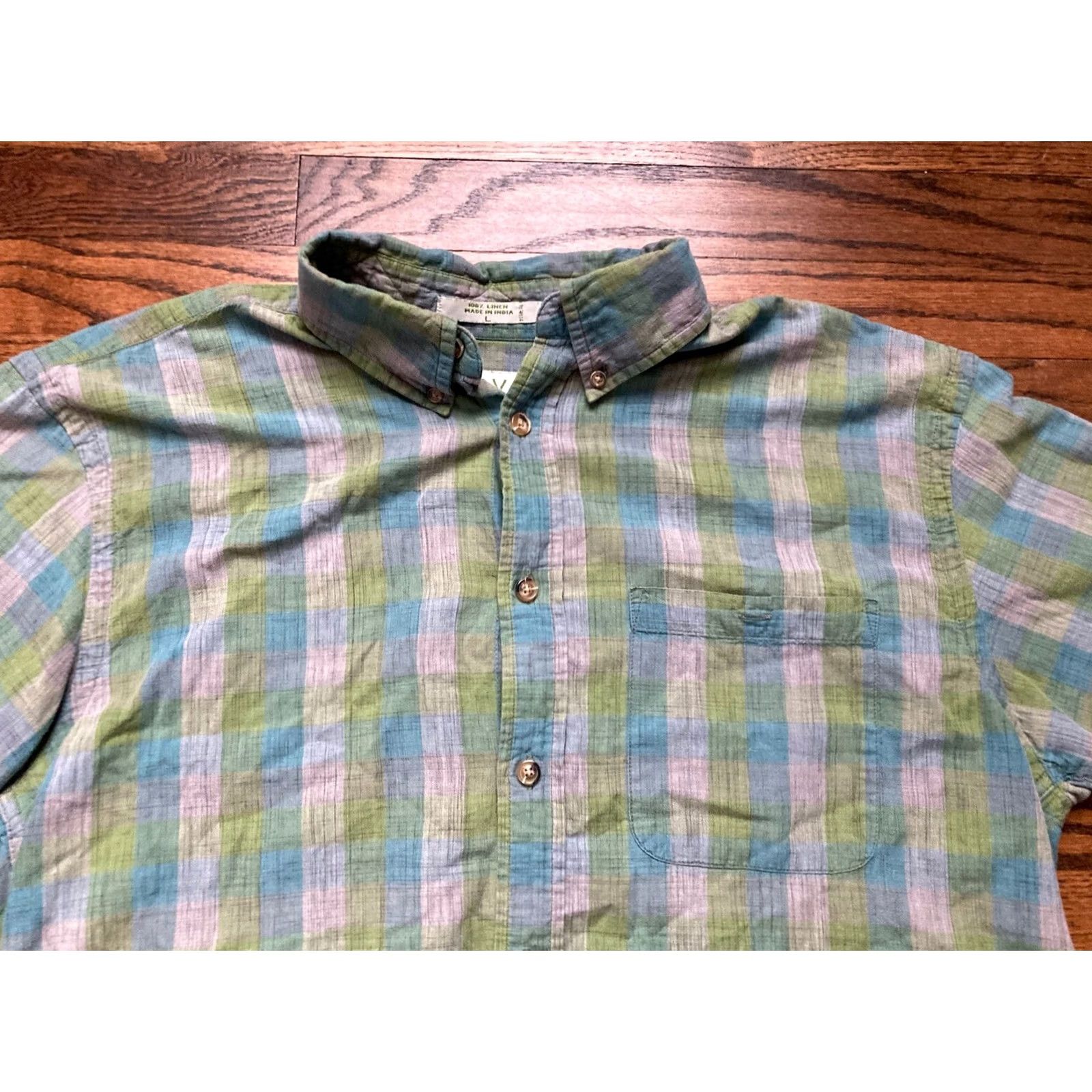 Orvis Orvis Shirt Button-Up Short Sleeve Plaid Linen Multicolor Large Men’s Sz L Green Blue Button-Down Collar Mens Size US L / EU 52-54 / 3 - 2 Thumbnail