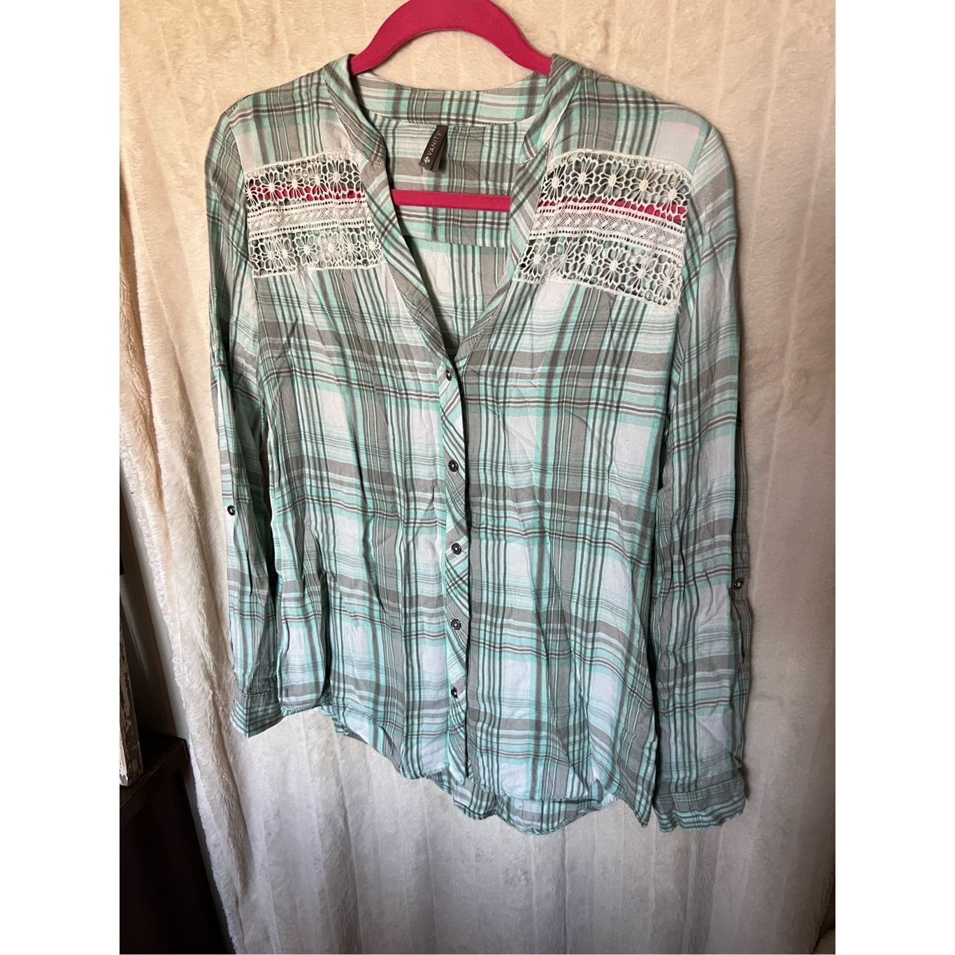 Other Vanity Plaid With Lace Button Up Woman’s Top Size Small Size S / US 4 / IT 40 - 1 Thumbnail