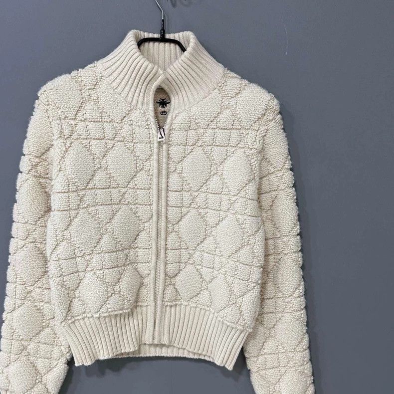 Dior Beige Patterned Knit Zip-2505 Size S / US 4 / IT 40 - 2 Thumbnail