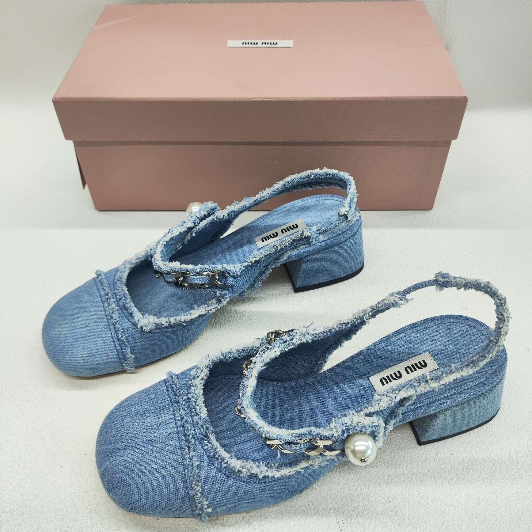 Miu Miu Miu Miu Denim Blue Sandals us_6-5 Women Size US 6.5 / IT 36.5 - 1 Thumbnail