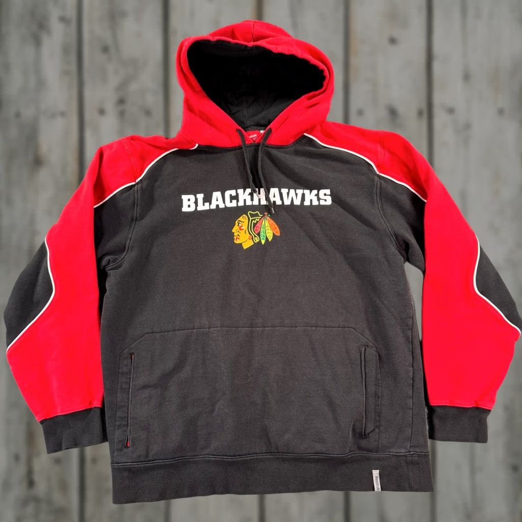 Reebok VINTAGE Reebok Chicago Blackhawks Hoodie Mens L Black Red NHL Hockey Sweatshirt Size US L / EU 52-54 / 3 - 1 Thumbnail