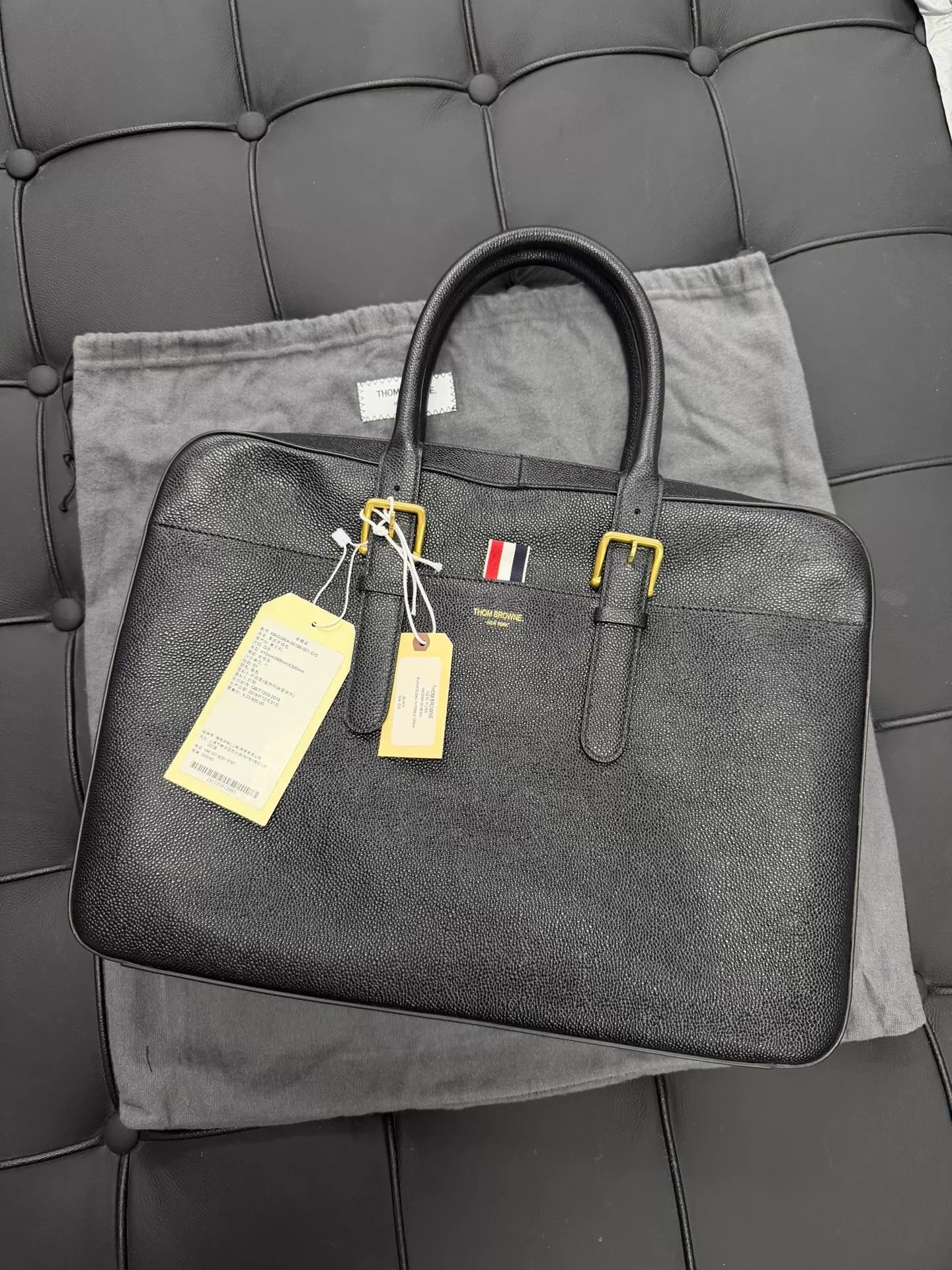 Thom Browne Thom Browne Classic Black Grained Leather Briefcase Size ONE SIZE - 3 Thumbnail