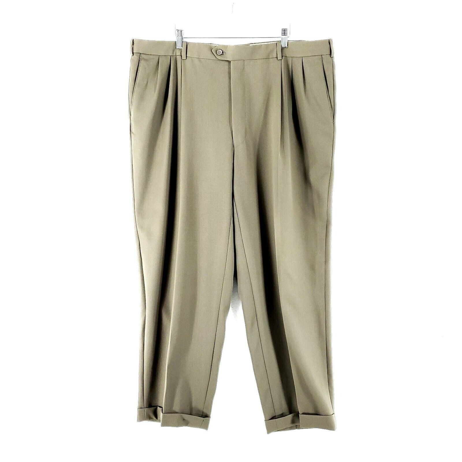 Pronto Uomo Pronto Uomo Worsted Wool Beige High Rise Pleated Cuffed Dres Size 42R - 1 Thumbnail