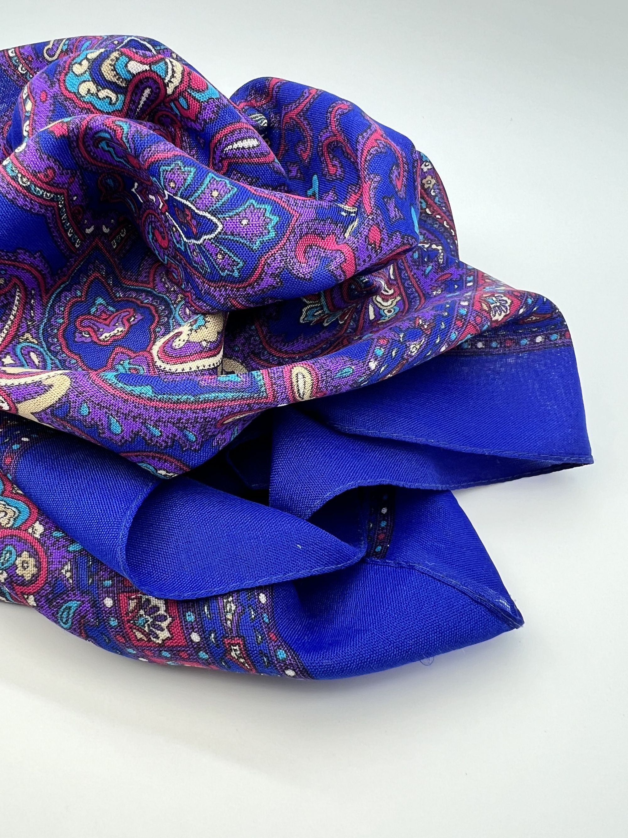 Vintage Vintage Paisley Silky Scarf Rich Blue & Purple Tones Size ONE SIZE - 3 Thumbnail
