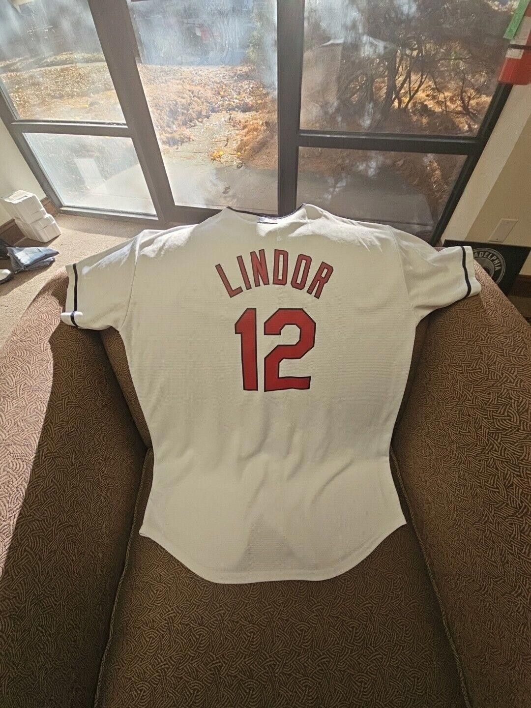 Majestic Indians Majestic Jersey Youth Size XL White Lindor #12 Size ONE SIZE - 5 Thumbnail