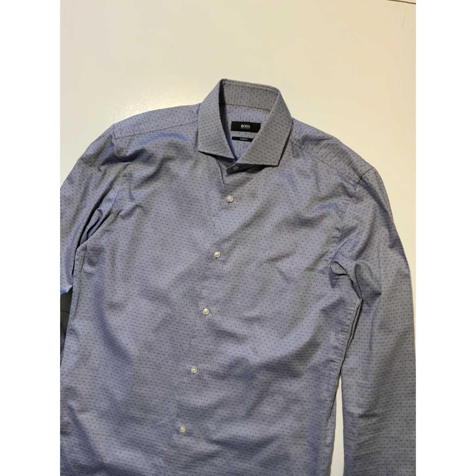 Hugo Boss VINTAGE Hugo Boss Jason Slim Fit Blue Polka Dot Dress Shirt Sz.15/38 Mens L/S Button Shirt Size 38R - 3 Thumbnail
