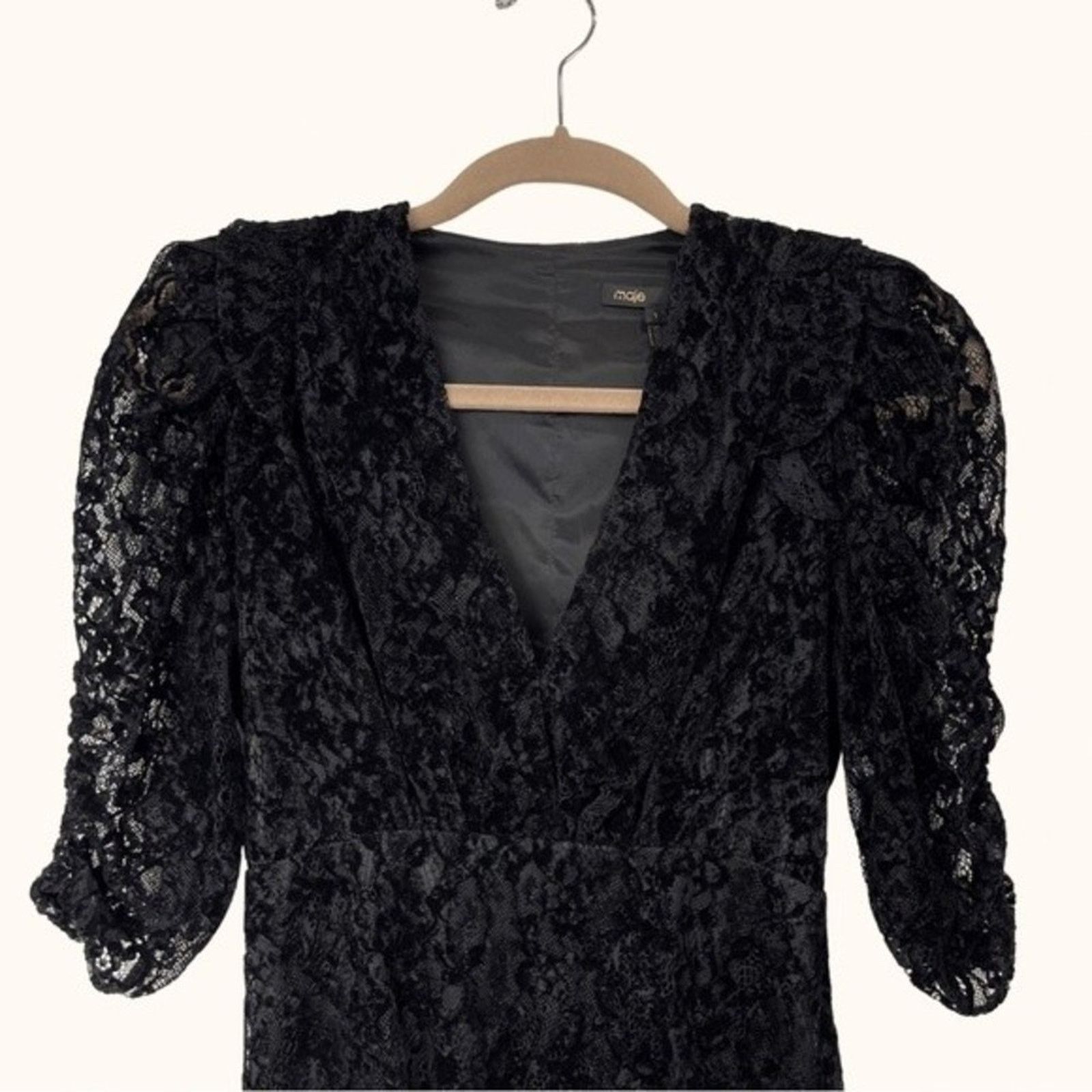 Maje Maje | Rimael Black Velvet Flocked Lace Mini Dress Size 1 Size S / US 4 / IT 40 - 4 Thumbnail