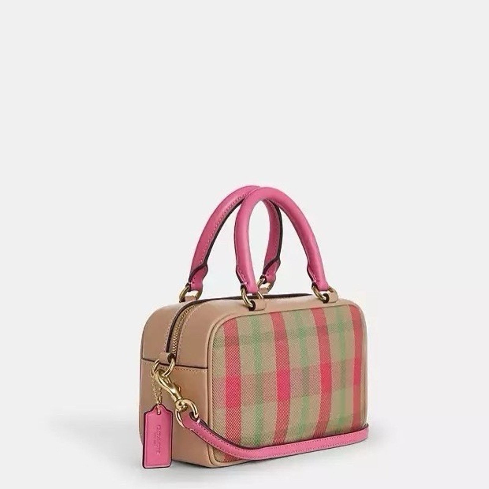 Coach NWT COACH Satchel Crossbody Bag With Plaid Gold/Pink cbi90 Size ONE SIZE - 6 Thumbnail