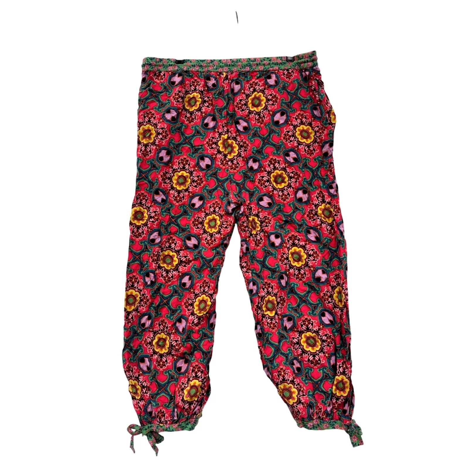 Anthropologie VINTAGE Anthropologie Womens Pants Drawstring Floral Red Large Modal Ankle Size 36" / US 14 / IT 50 - 2 Thumbnail