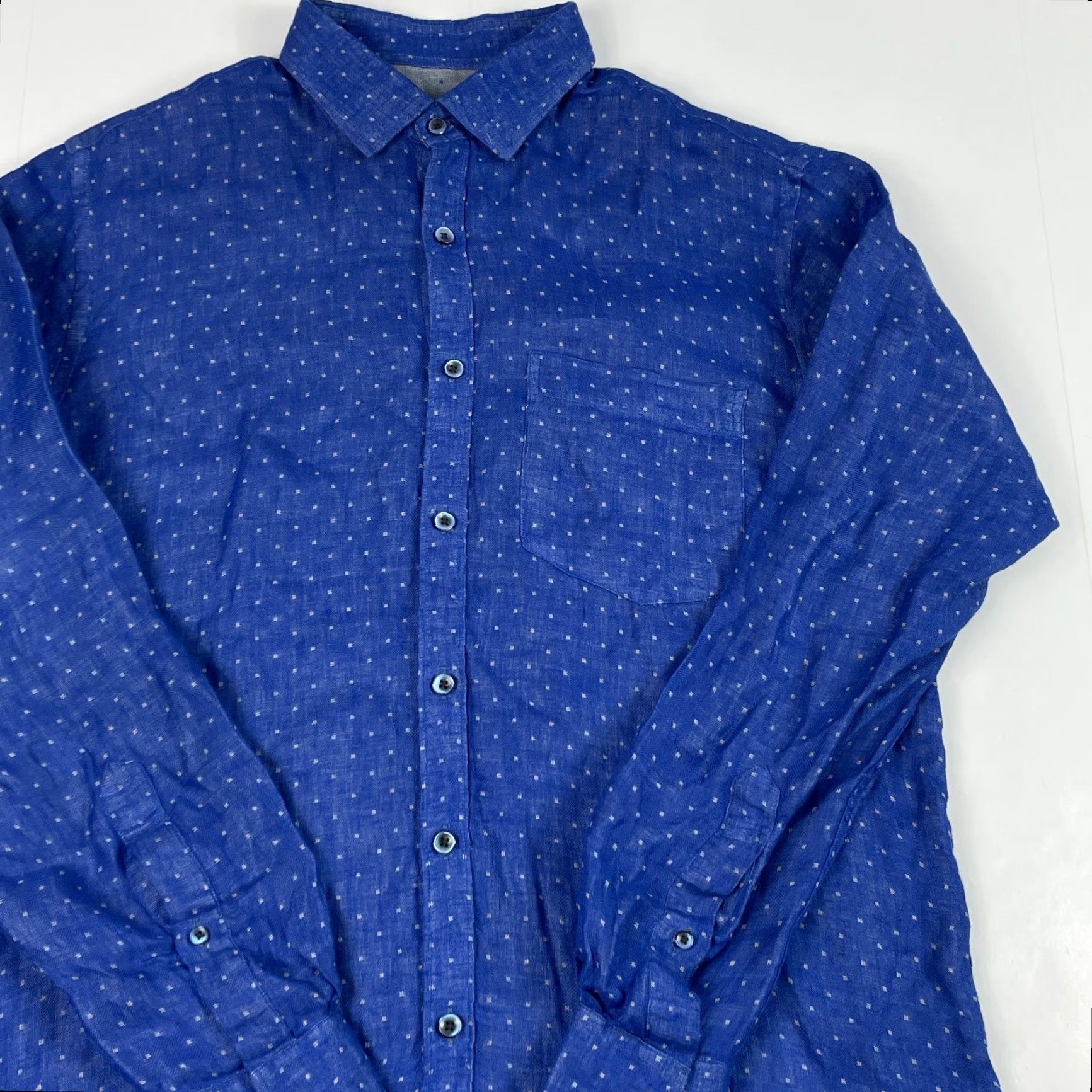 Vintage VINTAGE Iris Shirt Mens Medium Blue Linen Exotica Long Sleeve Button Up Dotted Squares Size US M / EU 48-50 / 2 - 3 Thumbnail