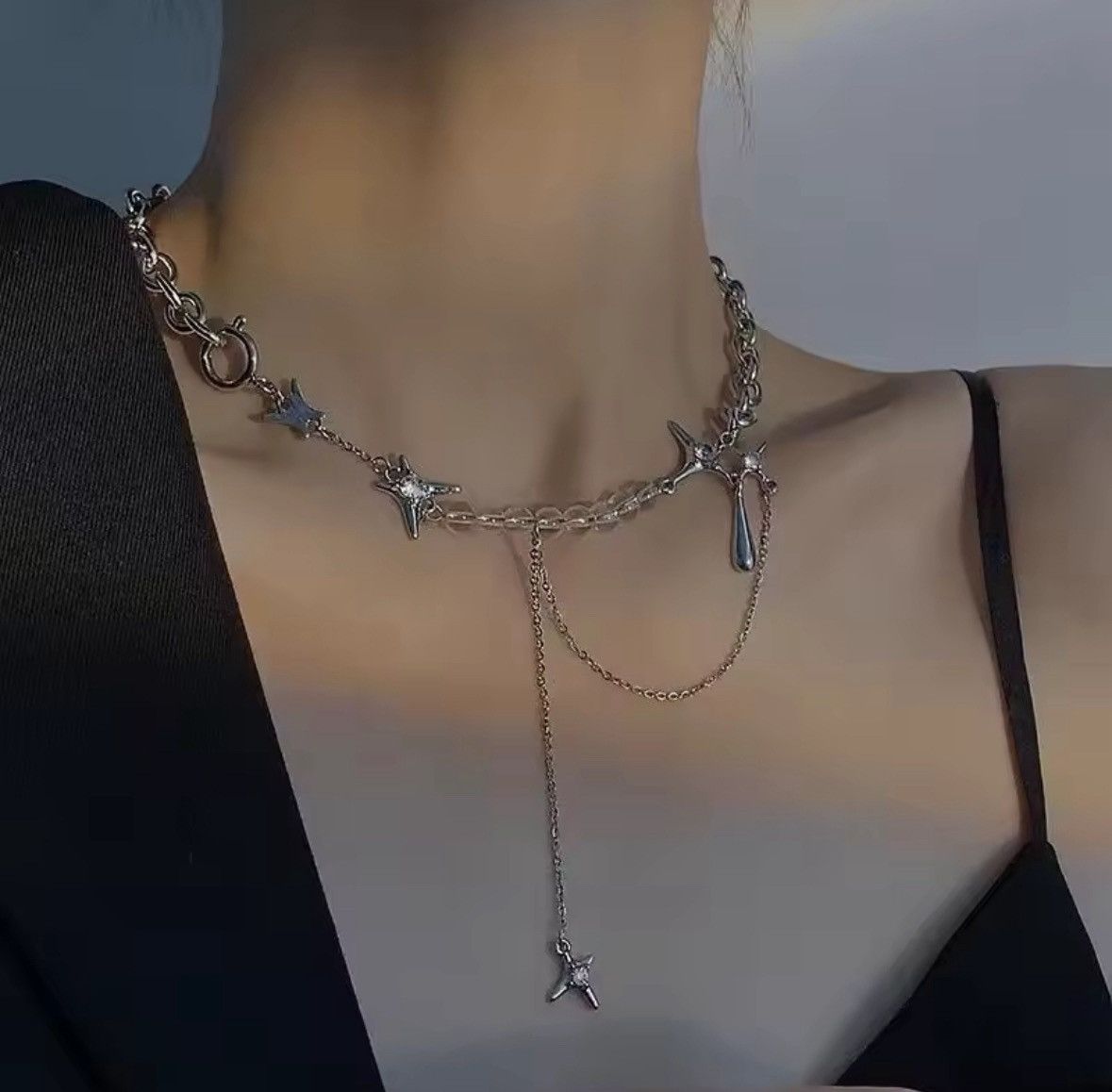 Other Silver Color Stars Water Drop Chains Transparent Beaded Size ONE SIZE - 5 Thumbnail