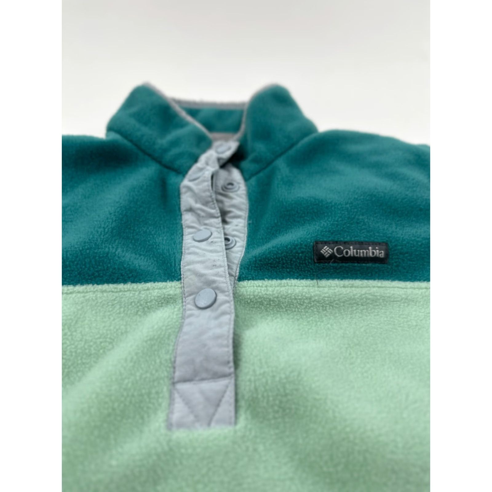 Vintage Columbia Sweatshirt Womens Medium Green Benton Springs Mock Neck 1/4 Snap Pullover} Size M / US 6-8 / IT 42-44 - 3 Thumbnail