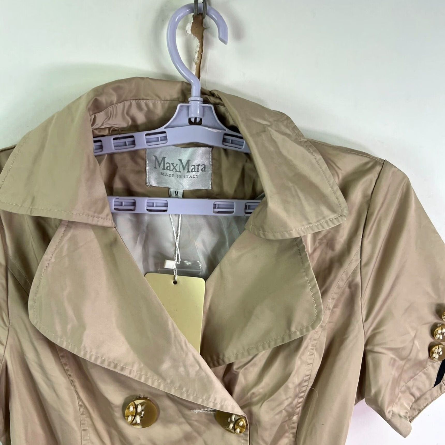 Max Mara VINTAGE Max Mara Trench Coat Women's Size M Beige Short Sleeve Belted Cotton Blend Classic Designer Size 32" / US 10 / IT 46 - 3 Thumbnail