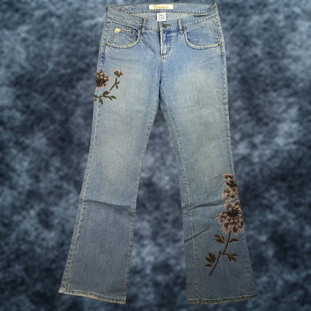 Vintage VINTAGE Z. Cavaricci Jeans Jr Sz 9 Light Wash Floral Embroidered Low Rise Bohemian 90s Hippie Whimsigoth Jeans Womens Size 30" / US 8 / IT 44 - 1 Thumbnail