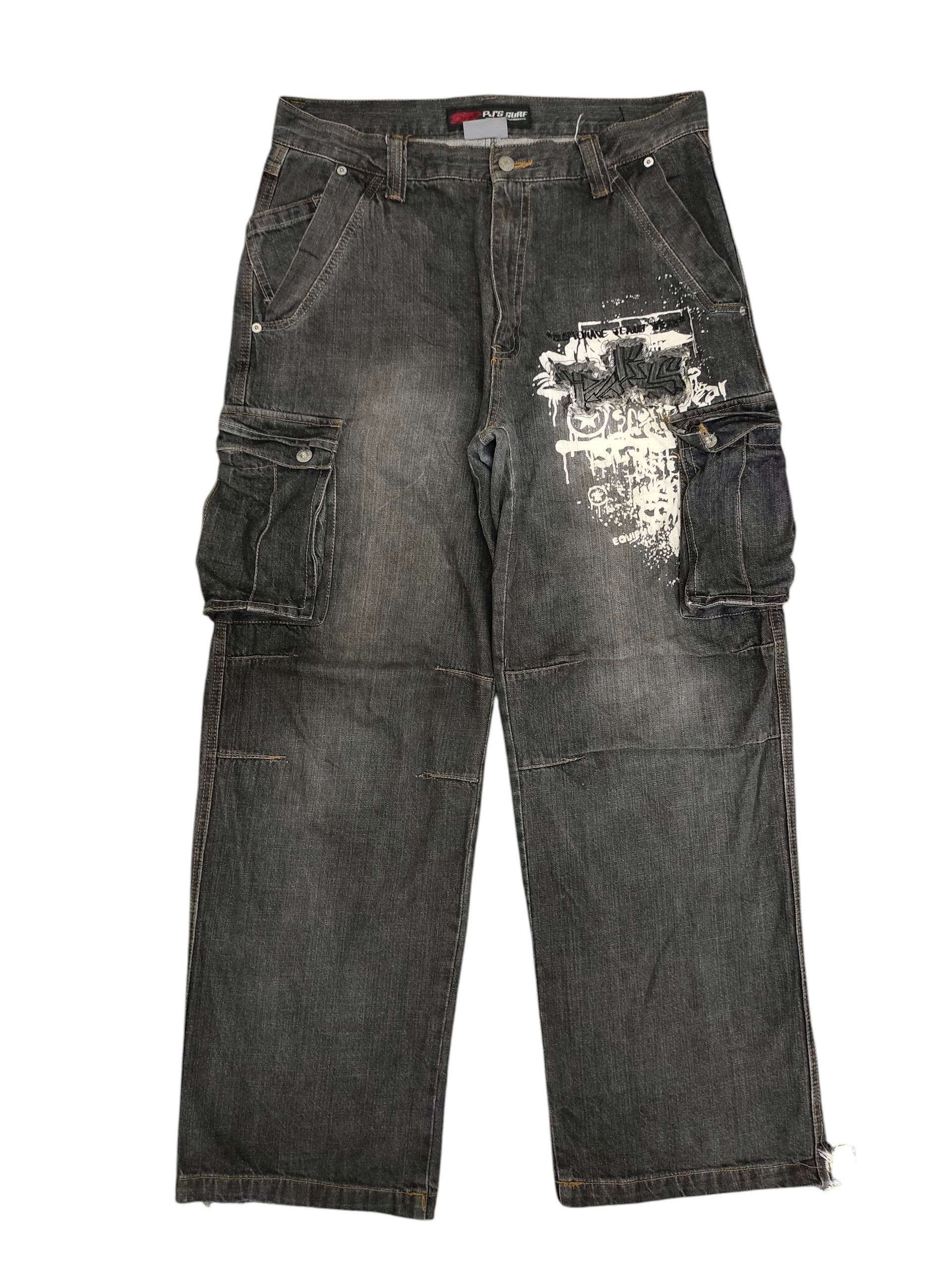 PPFM Vintage Y2k Pjs Surf Embroidered Cargo Baggy Denim Pants Size US 34 / EU 50 - 1 Thumbnail