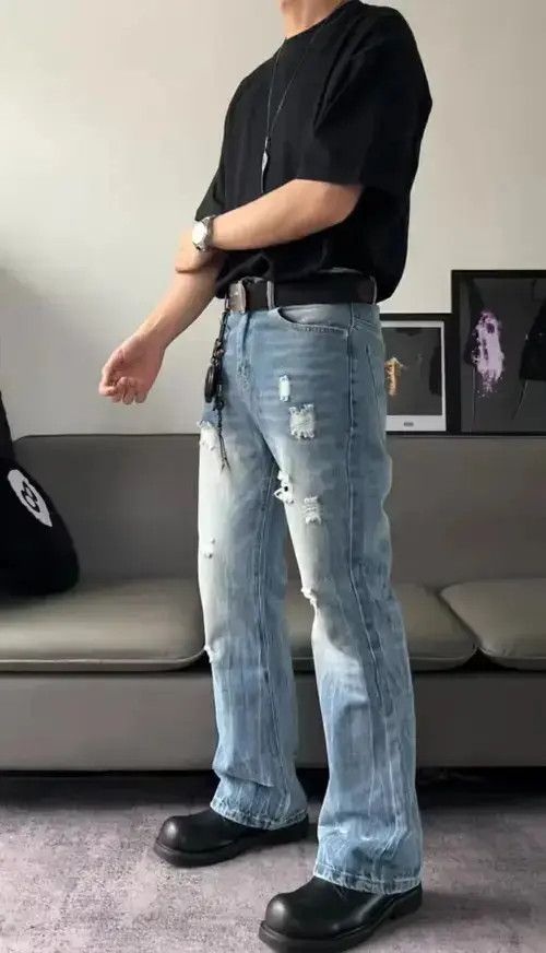 Designer × Japanese Brand × Jean flared damaged yuppie ripped jeans Size US 30 / EU 46 - 2 Thumbnail
