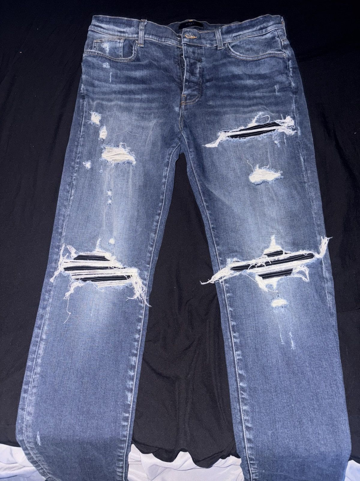 Amiri Mx1 Distressed Denim Mid-Rise Skinny Jeans Size US 38 / EU 54 - 2 Thumbnail