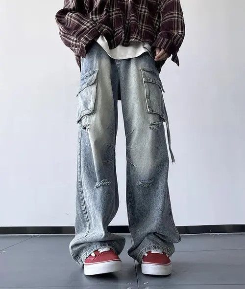 Designer × Jean × Vintage Men Ripped Holes Cargo jeans Size US 31 - 2 Thumbnail