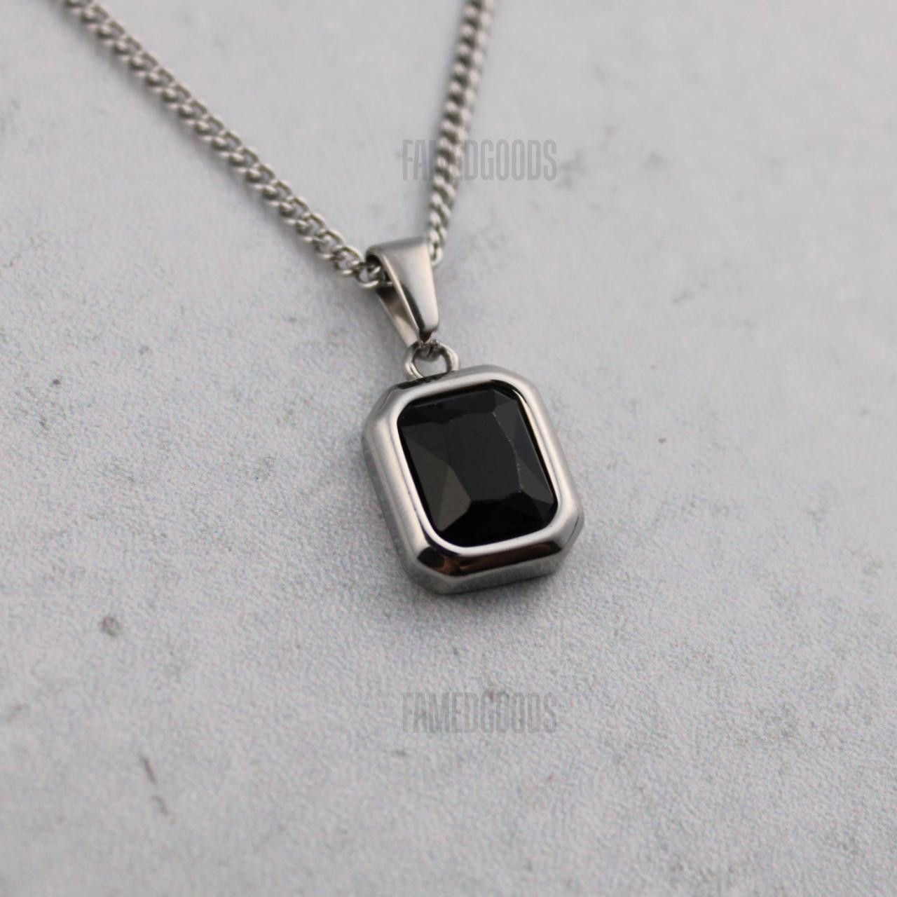 Jewelry Silver Black Cubic Zirconia Gemstone Pendant Chain Necklace Size ONE SIZE - 4 Thumbnail