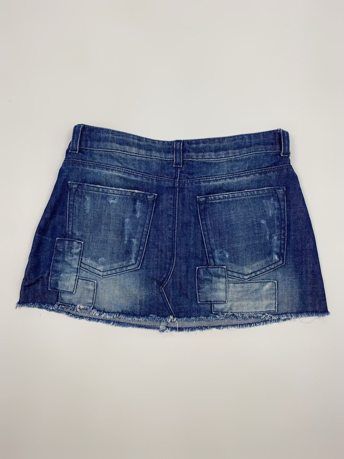 Vintage Y2K Vintage Washed Distressed Patchwork Denim Mini Skirt Size 28" / US 6 / IT 42 - 3 Thumbnail