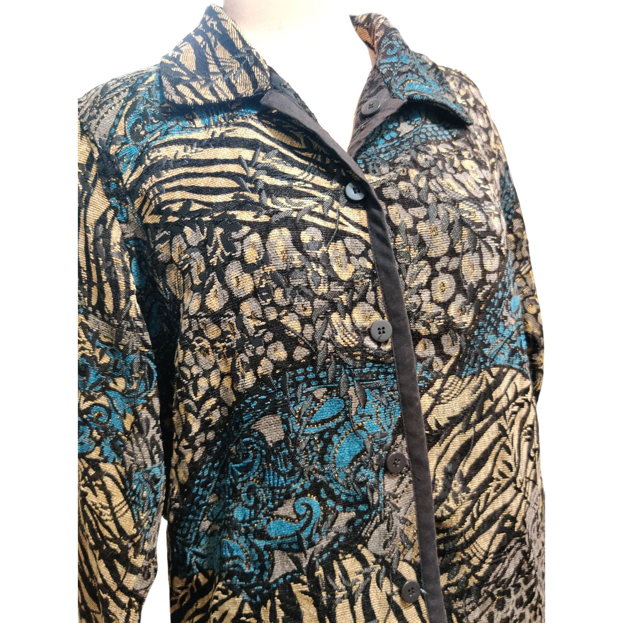 Vintage Womens L Jacket Reversible Jacquard Brocade Black Gold Blue Size L / US 10 / IT 46 - 15 Thumbnail