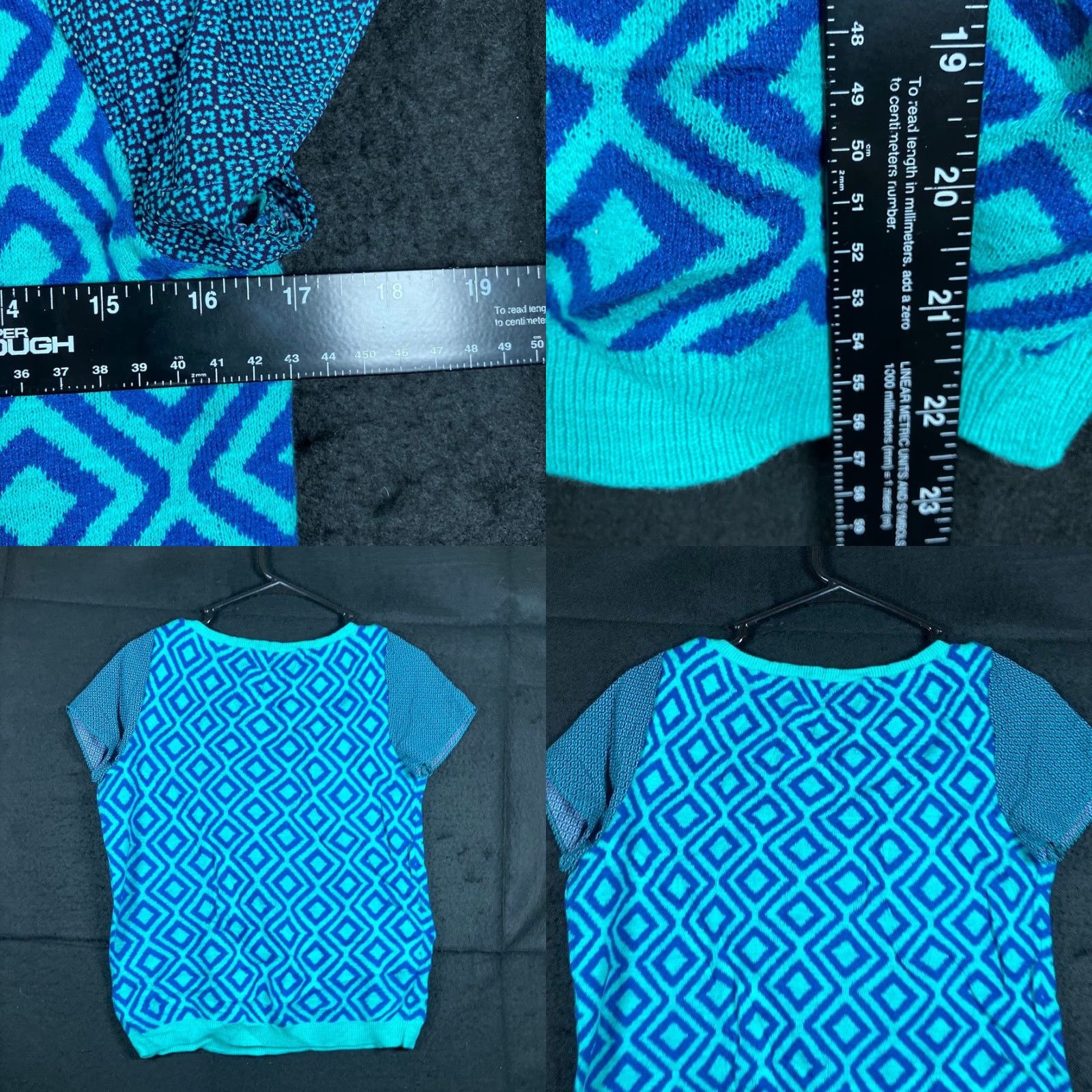 Ann Taylor VINTAGE Ann Taylor LOFT Womens Shirt Turquoise Geometric Diamond Cap Sleeve Modal S Size S / US 4 / IT 40 - 8 Thumbnail