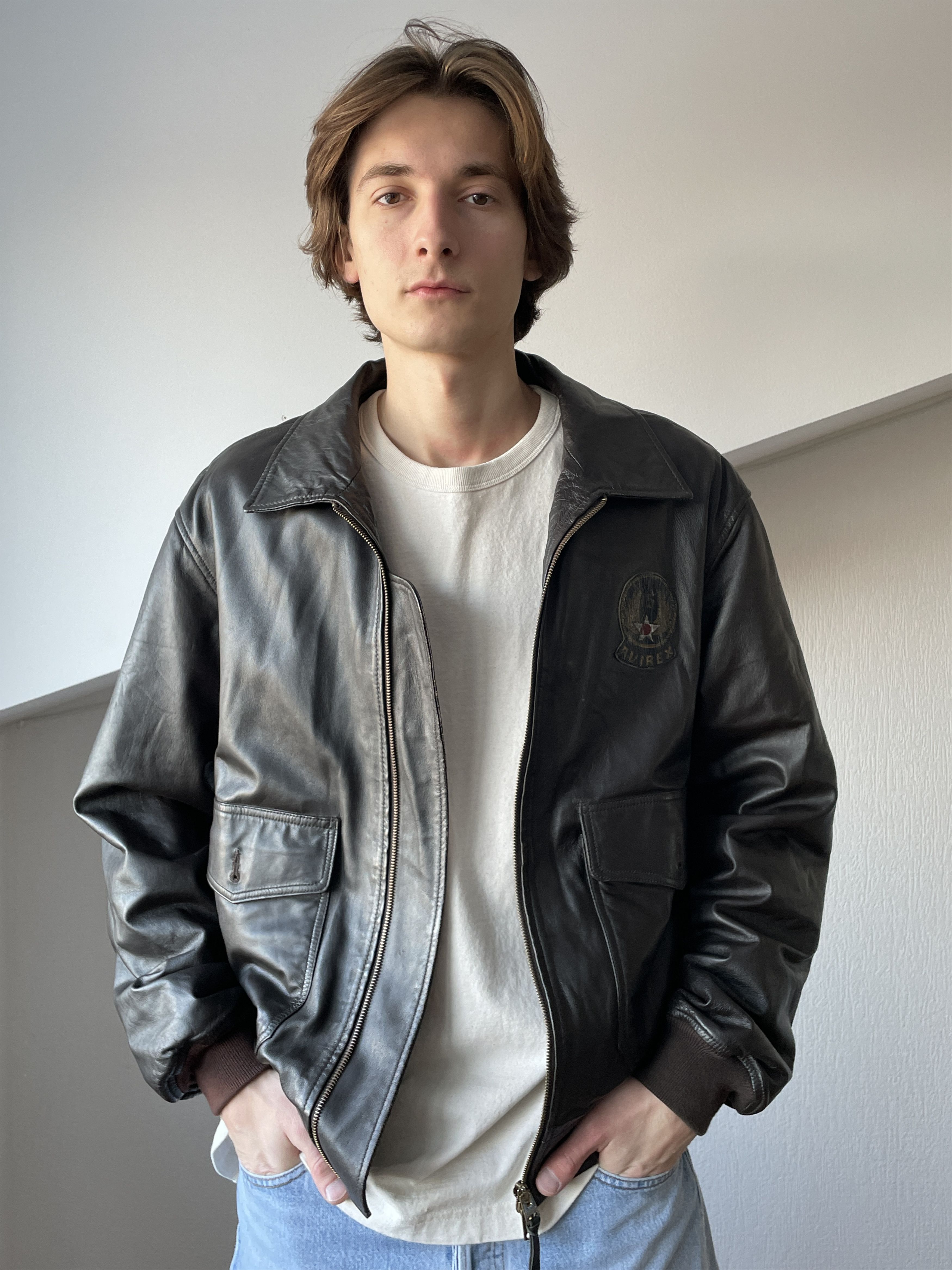 Avirex Fashion Bomber Leather Jacket For Sale