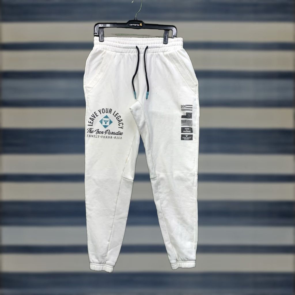 Under Armour Under Armour Project Rock Sweatpants Mens Small Stretch White Terry Gym Tapered Size US 29 - 1 Thumbnail