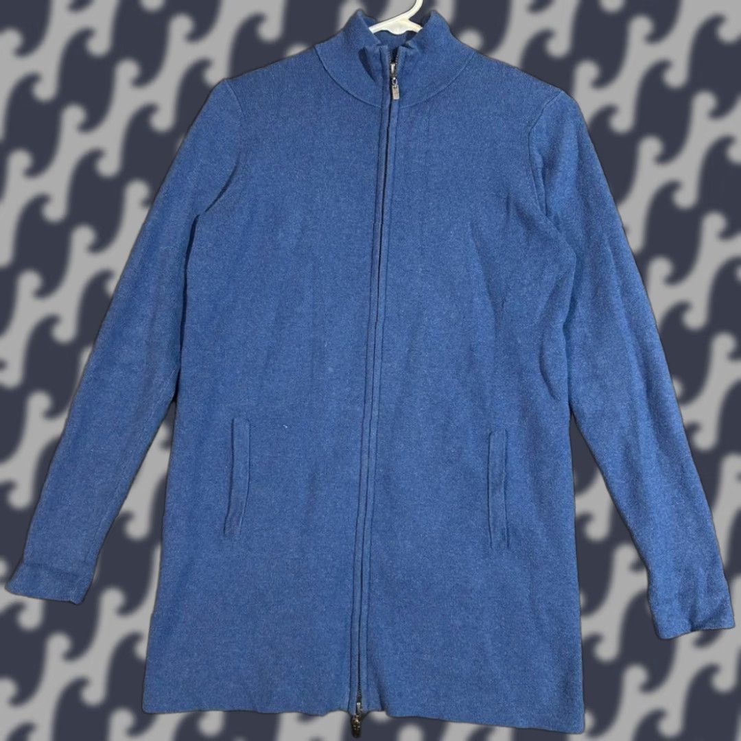 Vintage Kinross Blue Long Zip Cardigan Sweater Women's XS 30" Knit Jacket Soft Luxury Size XS / US 0-2 / IT 36-38 - 1 Thumbnail
